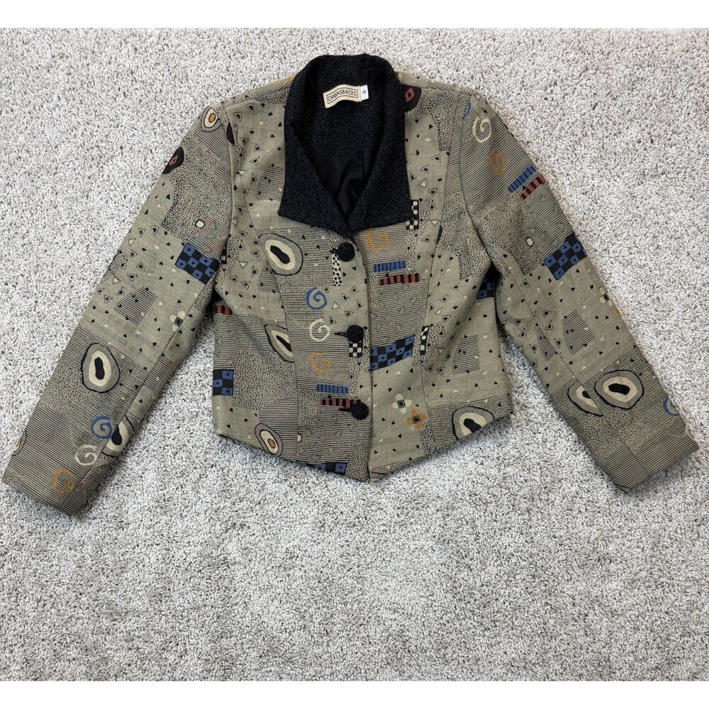 Vintage Canvasbacks Women's 8 Abstract Geometric Cropped Blazer Jacket 80s 90s